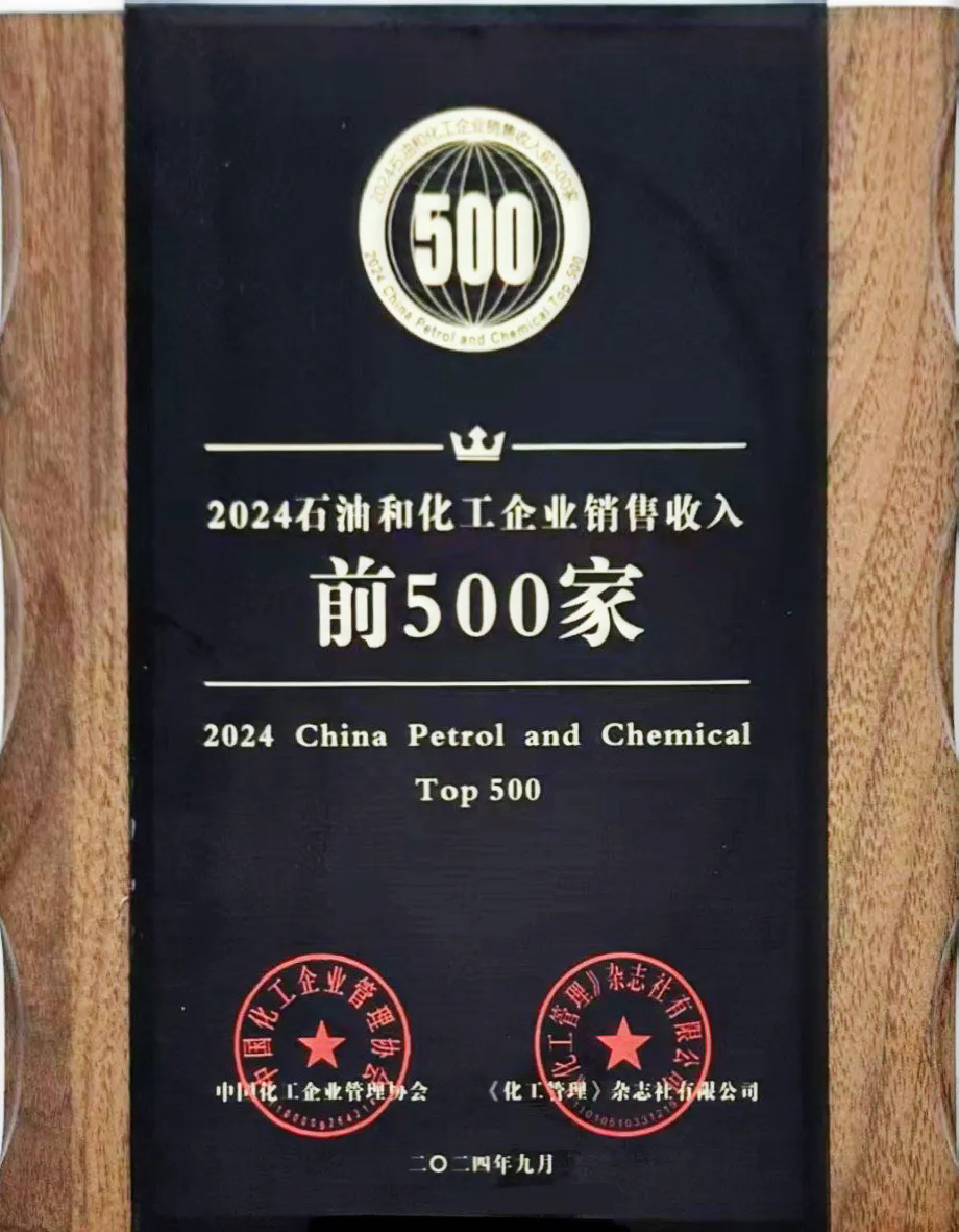 精诚团结，笃行实干——公司荣登2024石油和化工企业销售收入前500家榜单